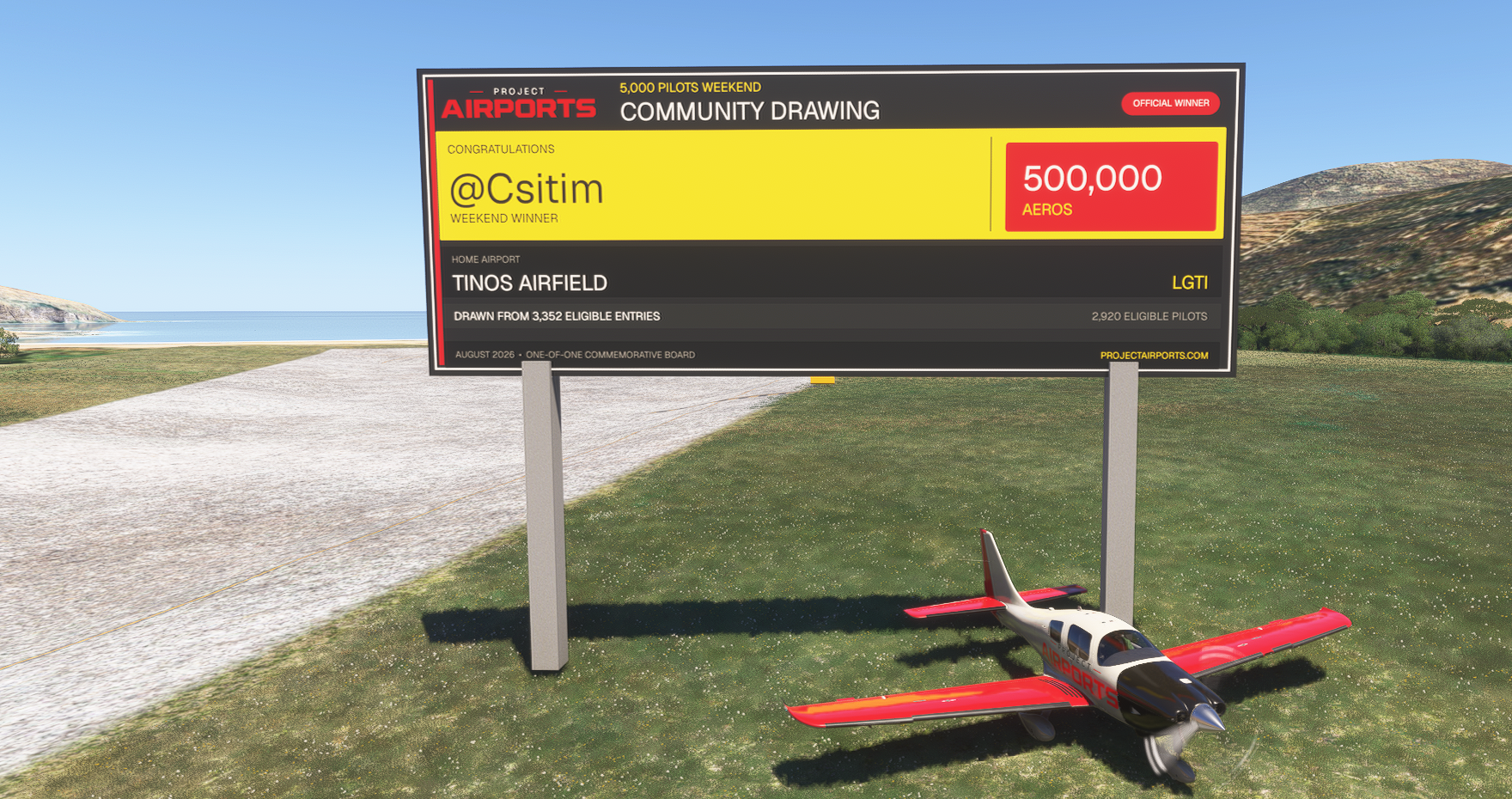 The one-of-a-kind Project Airports 5K Weekend winner board